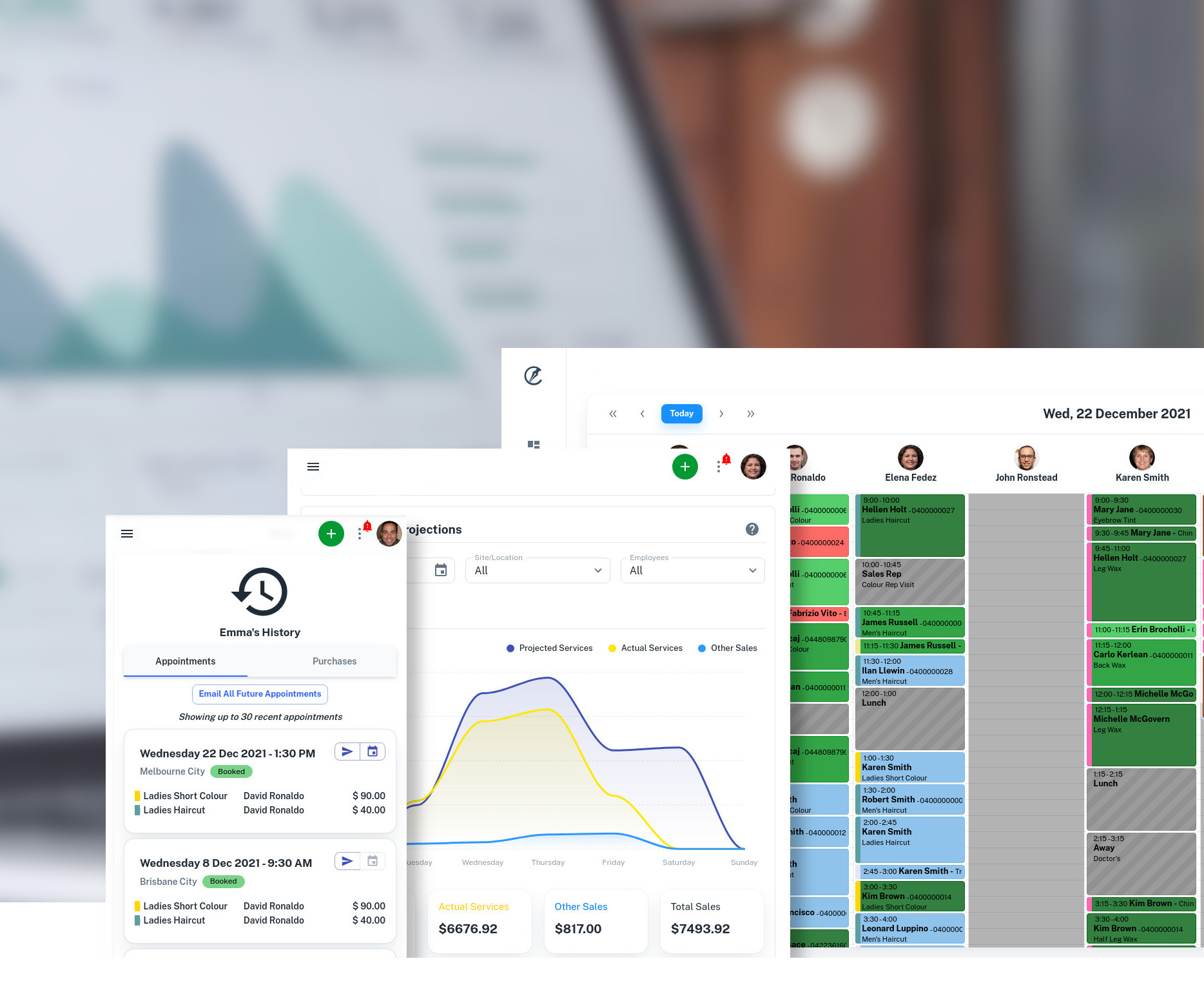 Client Diary product view covering calendar, clients, and day-to-day business tools